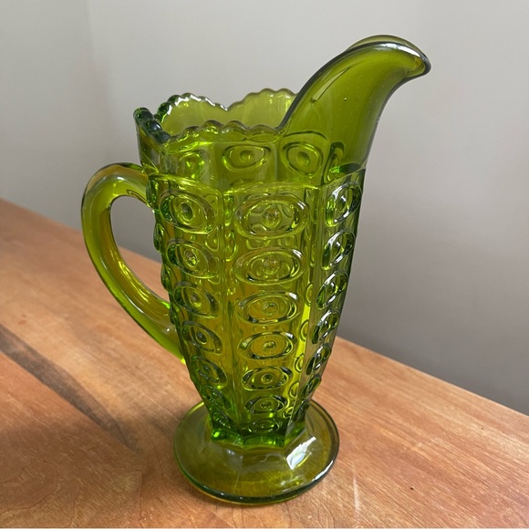 Vintage 1960s Viking Glass Yesteryear Bullseye Avocado Green Glass Pitcher 1810 - Picture 3 of 6